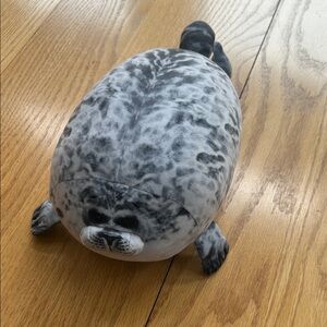 Adorable Squishy Plush Chonky Blob Seal Blue Gray Pillow 12"